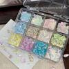 Iridescent Bohai Bay Seashell Nail Art Decorations - 12 Grid Natural Shell Fragments for Summer Nails.