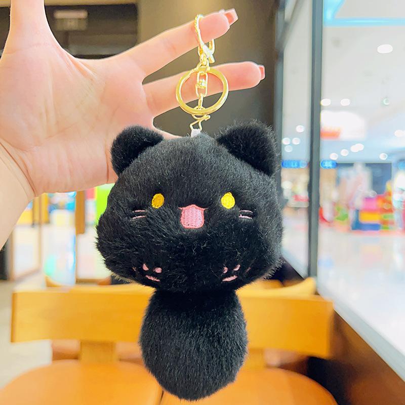 Porte-clés En Peluche Chat Noir - Doux, Compact, Avec Anneau - Cadeau Pour Sac Ou Clés