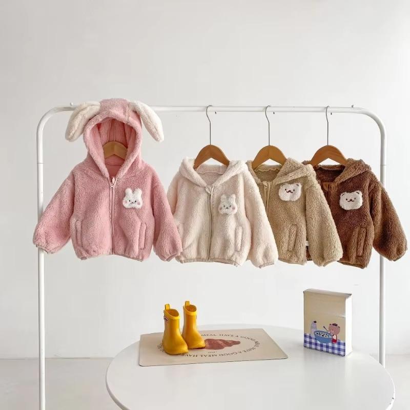 Plüsch Baby Mädchen Jungen Jacke Frühling Herbst Warm halten Reißverschluss Kapuze Oberbekleidung Niedlicher Hase Bär Säuglingsmantel Kinderkleidung