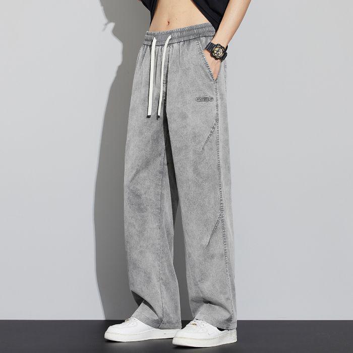 Men's Summer 2026 Snowflake Tencel Jeans - Thin, Loose, Straight-Leg, Trendy American Style, Washed Casual Long Pants