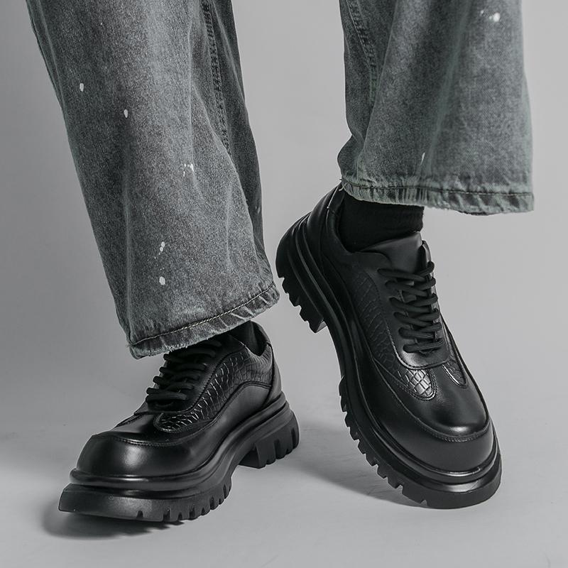 Herren Punk Stiefel Brogues Business Aufzugsschuhe Schwarze Braune Lederschuhe Dicke Sohle Plateau Schuhe Übergröße
