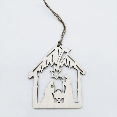 DIY Religious Candlestick Wooden Natural Christmas Religious Pendant Traditional Handmade Wooden Chip Ornaments