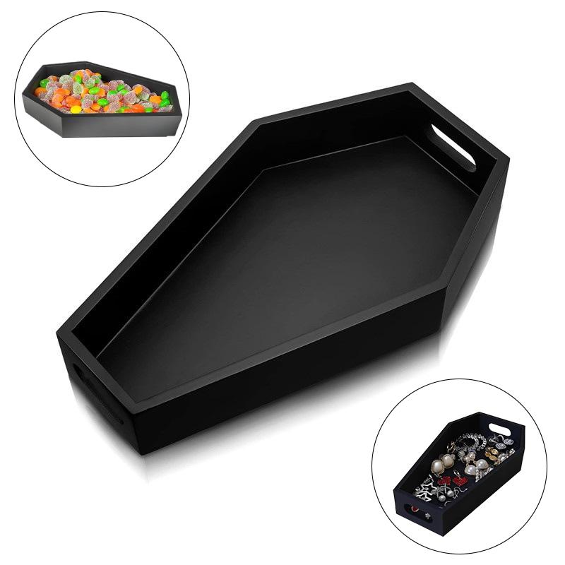 Gothic Coffin-Shaped Wooden Storage Box Black Coffin Makeup Organizer Tray Cosmetic Holder Home Office Decor Halloween