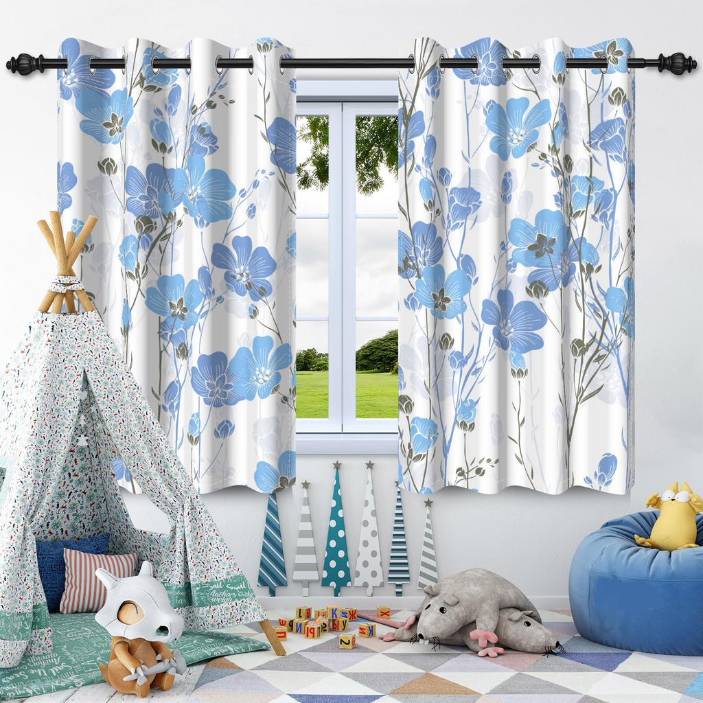 Wildflowers Floral Green Plants Window Curtains Blackout Washable Polyester Fabric Bedroom Living Room Home Decor Curtain 2 Pcs