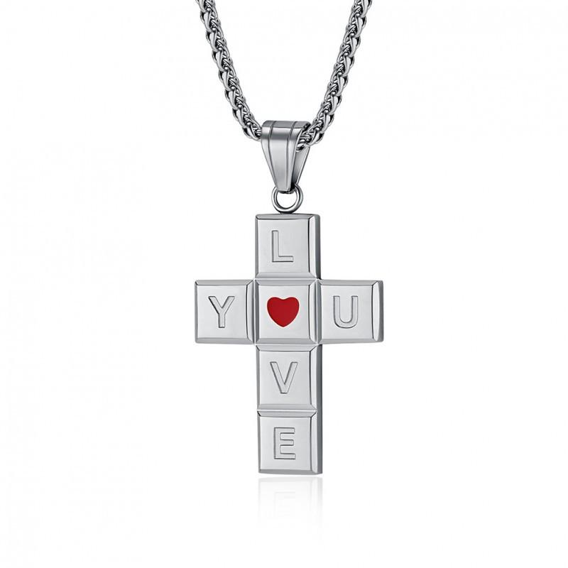 Classic I LOVE YOU Cross Necklace Personalized Shaped Titanium Steel Pendant
