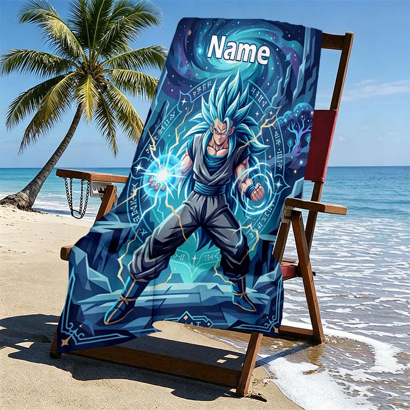 Custom Name Personalized Dragon Ball Print Beach Towel, for Trip Camping Beach Party Home Decor, Birthday Gift for Family & Friends