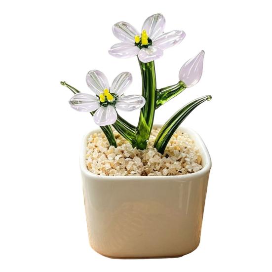 

Mini Hand Blown Glass Artificial Flower Handmade Forget-Me-Not Flower Figurine in Pot Faux Crystal Flower Ornament Gifts for Women on Mother s Day