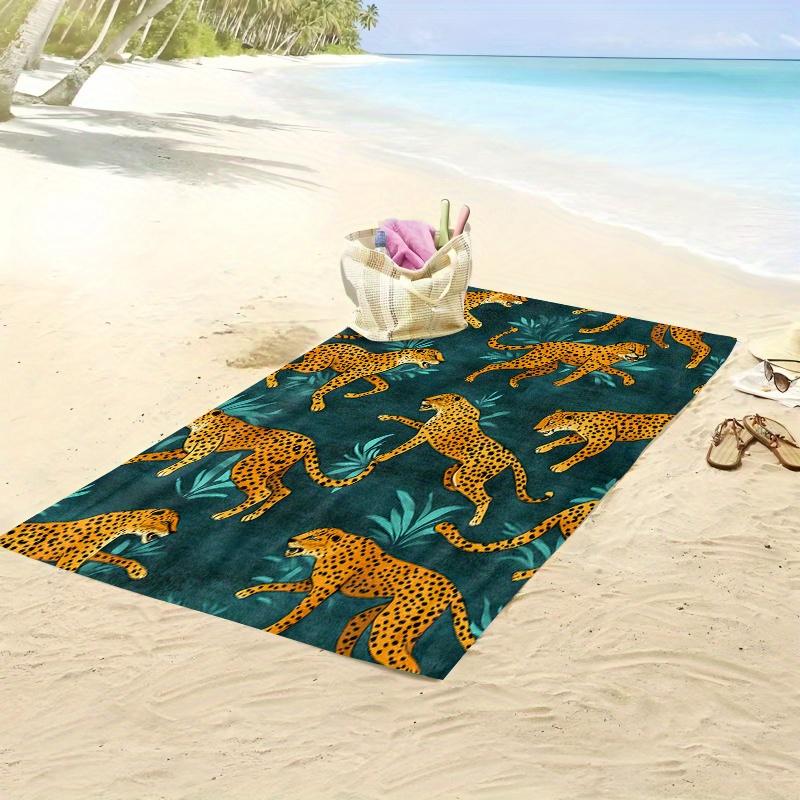 Jungle Leopard Print Beach Towel Oversized Animal Design Safari Tropical Bath Towel for Summer Beach Vacation
