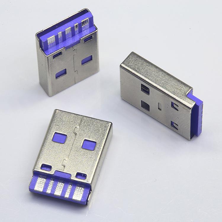 Purple High-Current USB 5-Core Male Connector for Charging and Data Cables