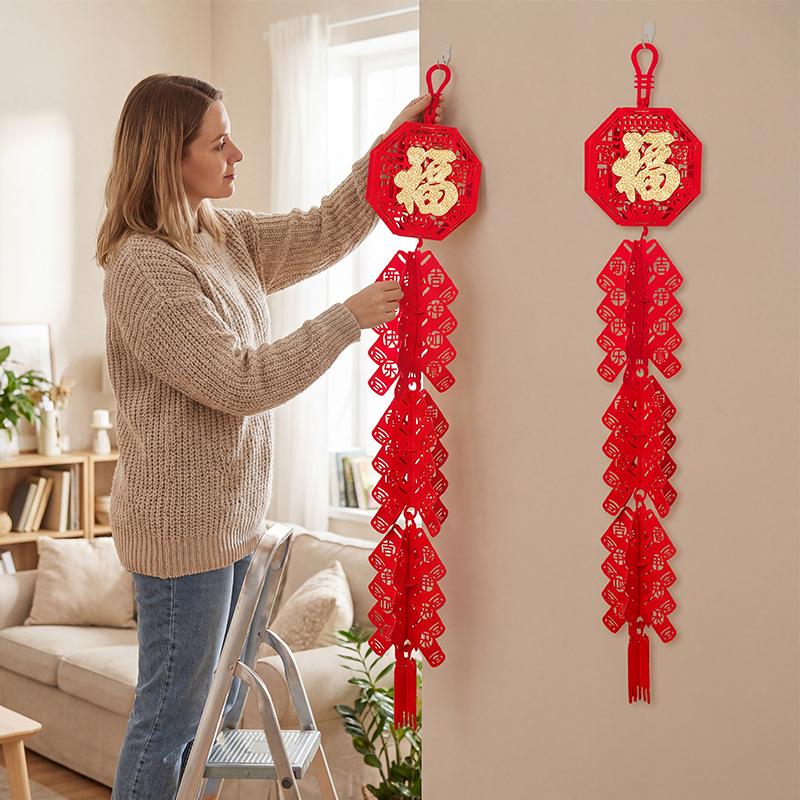 2026 Year of The Horse Spring Festival Firecracker Pendant Chinese New Year Lucky Character Pendant Home Store Decoration Gift