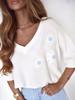 Women's Floral Blouse, Sweater, Xana, Short Sleeve, White, Universal
