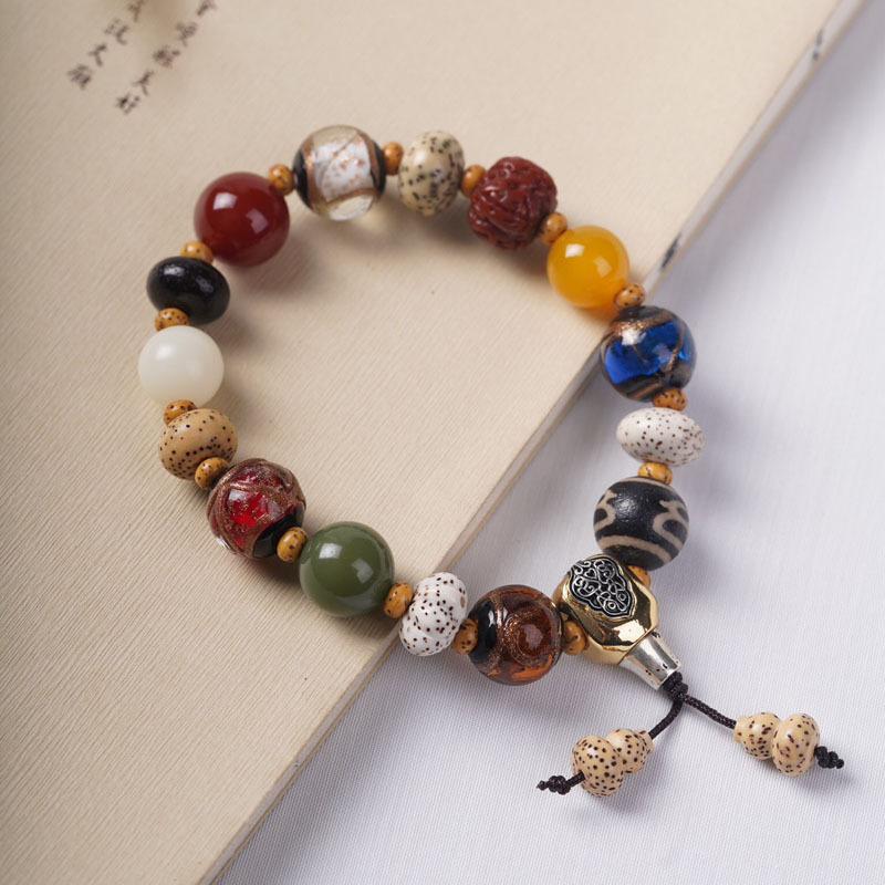 Eighteen-seed multi-bead bracelet, Lingyin Buddhist bead bracelet for men and women, red diamond star-moon agate multi-bead prayer beads Eighteen Seeds（Boutique