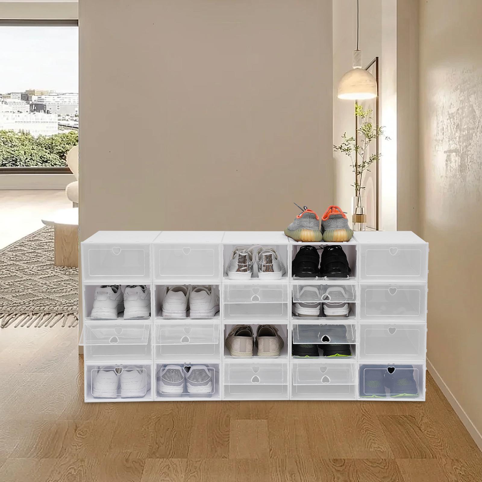 

Bymaocar 20 Pcs Foldable Rectangular Shoe Box Organizer, Stackable Clear Plastic Shoe Storage Case Organization Free Stacking