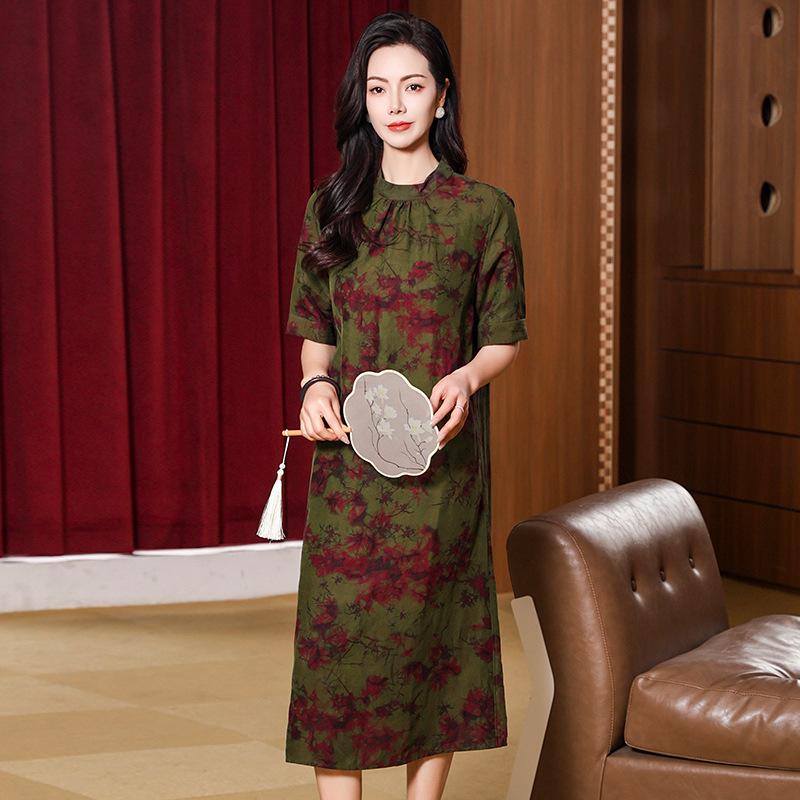 

Платье из пряжи «Ароматное облако» с цветочным принтом, свободное платье миди и макси длины, летнее, с полувысоким воротником, юбка из набивного шелка L