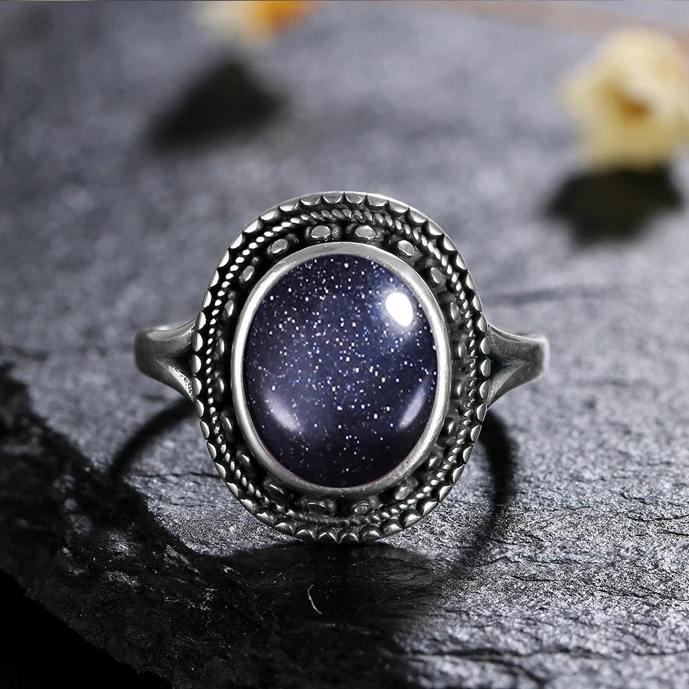 Natural 8*10MM Lapis Lazuli Finger Ring  Rings for Women Gift S Silver Flower Shaped Ring