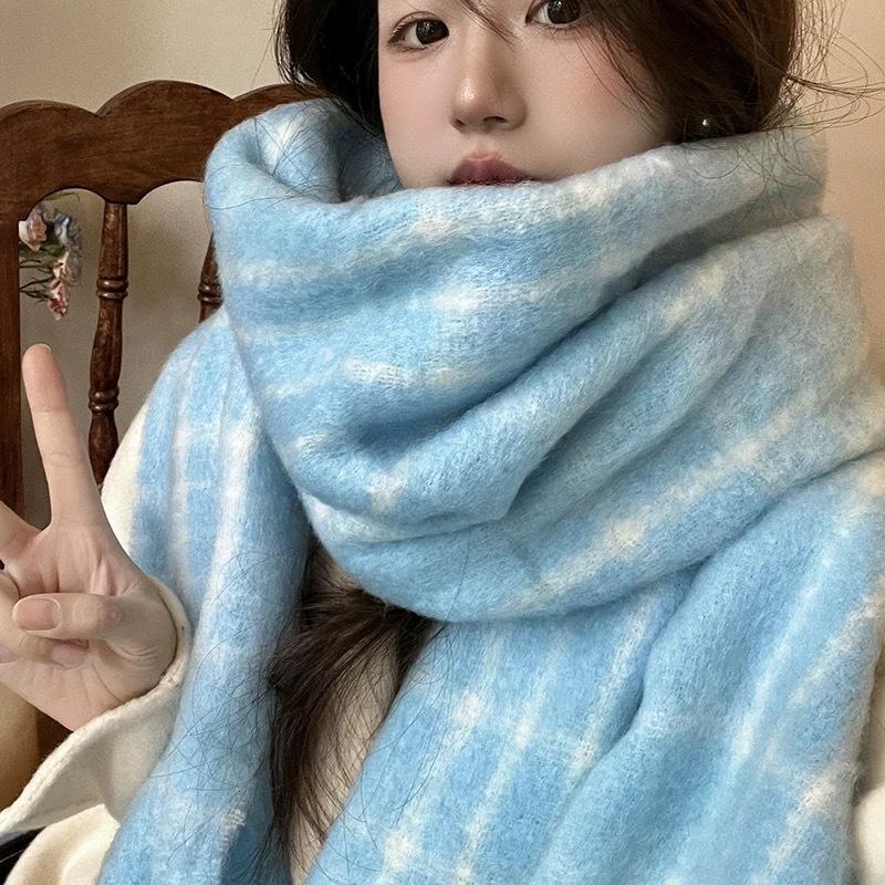 Cold Scarf Women's Autumn and Winter New Plaid Korean Atmosphere Thickened Warm and Cold Shawl Neck Protection Scarf Women