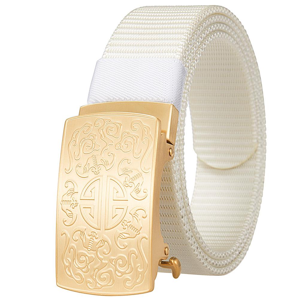 3.5Cm Nylon Braided Belt For Men, Button Head Closure Toothless Stainless Steel Buckle Ly36-61927-3