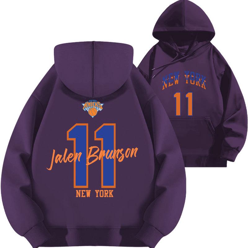 2025 Jalen Brunson Knicks Basketball Hoodie with Plus Velvet for Autumn