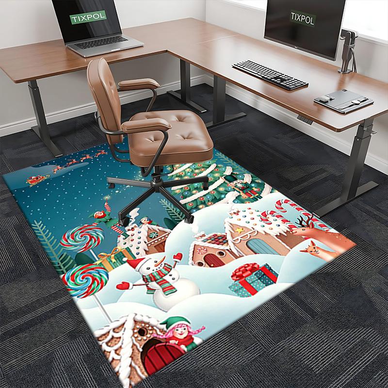Christmas Elf Chair Mat - Anime Cartoon Design, Non-Slip Carpet for Office, Home Decor, Living Room, Bedroom, Game Room & Dormitory.R096