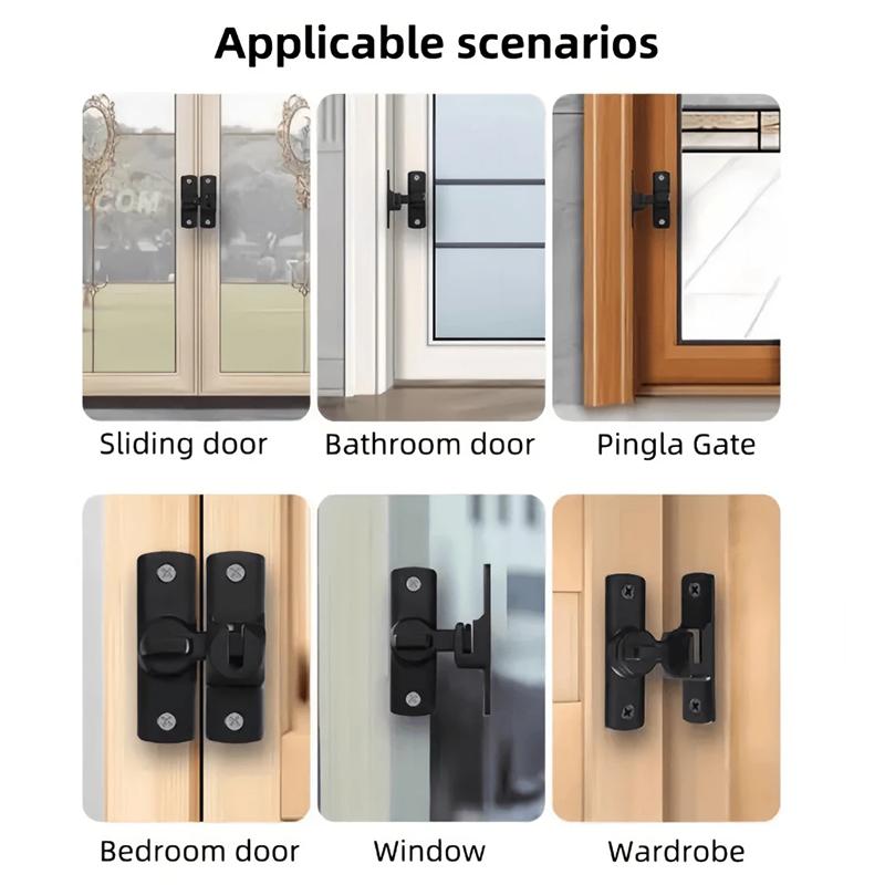 1pcs Aluminum Door Lock-No-Drill Anti-Theft Right Angle Slide Latch 90°/180° Adjustable Sliding Bolt
