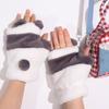 Korean Style Panda Plush Gloves Fleece-lined Winter Velvet Mittens Half Finger Gloves  Student