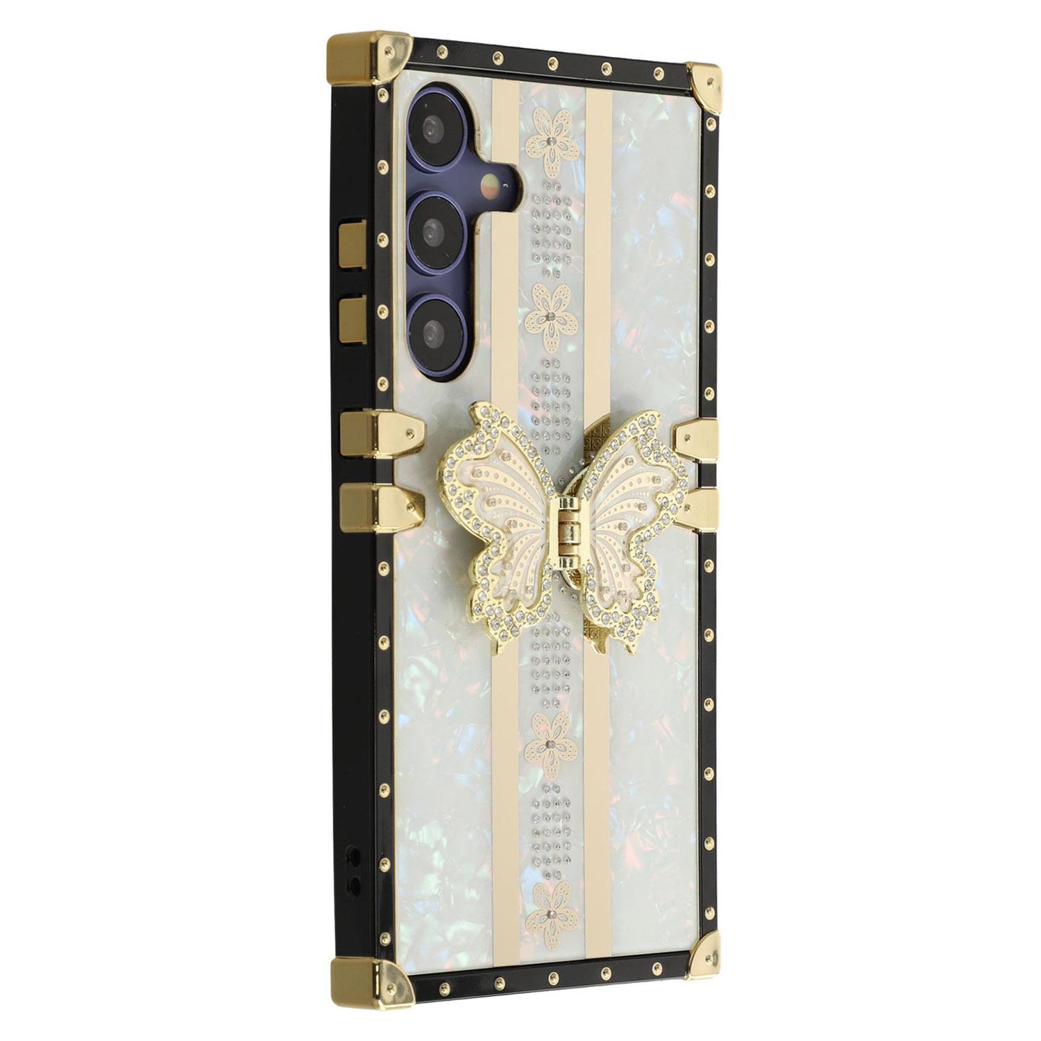 

For Samsung Galaxy A36 5G/A56 5G Case TPU+PC Electroplated Butterfly Kickstand Phone Cover White