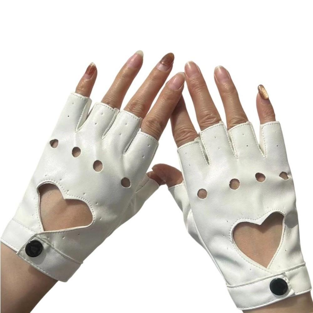 Punk Women Leather Gloves Harajuku Half Finger Mittens Sweet Cool Y2k Leather Gloves  Motorcyclist