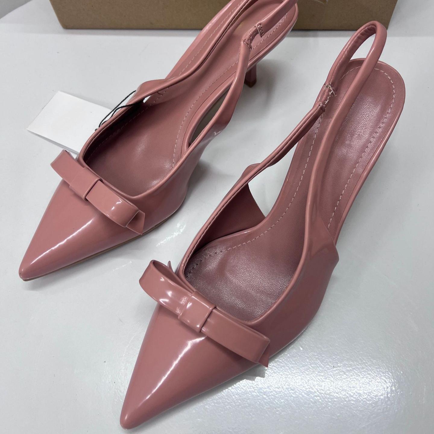 

Fashion Butterfly Knot High Heeled Women s Shoes 2025 Spring Pointed Toe Office Ladies Stiletto Elegant Slingbacks Dress Pumps Big Size 36