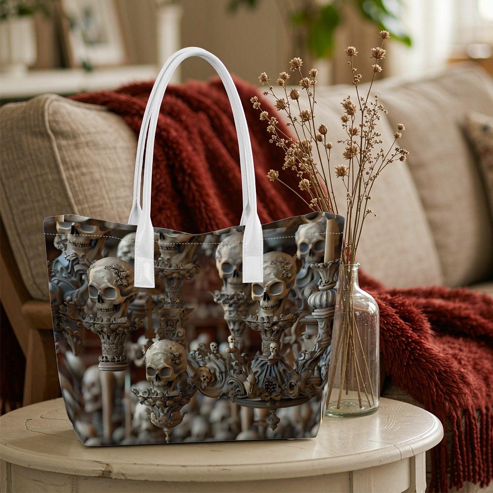 Gothic Skull Printed Large Tote Bag for Daily Outing Carry