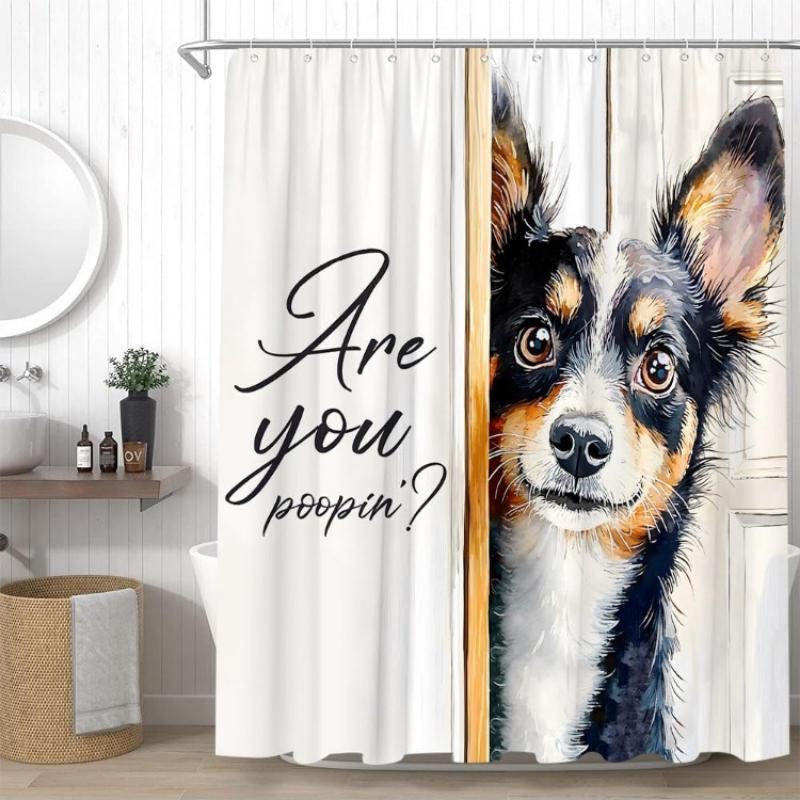 

Funny Dog Shower Curtain Are You Poopin Cute Pet Animals Watercolor Bathroom Decor Curtains Set With Hooks, 70 W X 70 H W60H190(CM)-1 Pcs