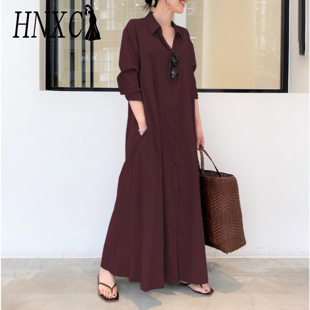

Женское длинное платье-рубашка HNXC из 100% хлопка Размеры: S-5XL Повседневные платья XXXXXL бордовый
