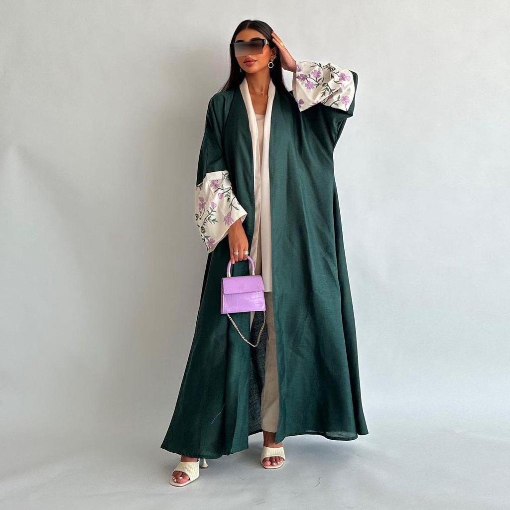 MQ136 Embroidered Floral Cardigan Robe Abaya - Women's Fashion Loose Outerwear for Dubai, Middle East, European & American Styles