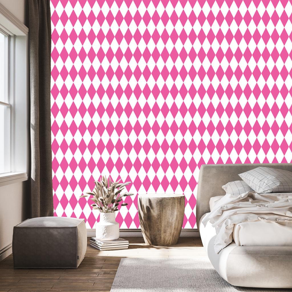 Harlequin Diamonds Wallpaper Powder Pink, White and Purple 50x1000