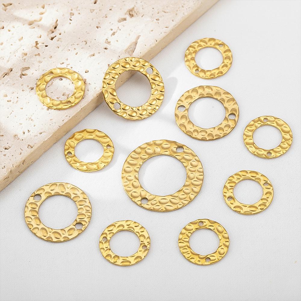 10Pcs Stainless Steel Embossed Pleats Double Hole Circle Charm Pendant Necklace Cabochon Tray Bezel Blank Setting Jewelry Making