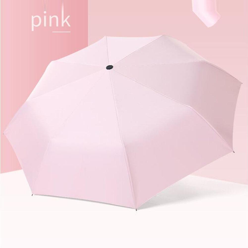 

Simple Solid Color 3 Folding Automatic Sunscreen Black Adhesive Umbrella Pink 22 inches#1