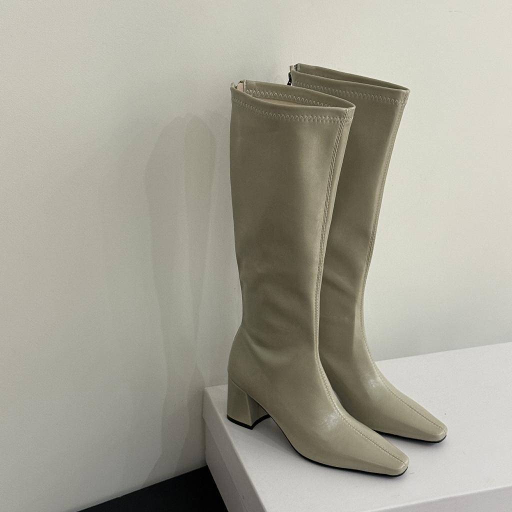 2025 New Niche Square Head Korean Version of Thick Heel High Boots, Thin High Heel Heightened Rear Zipper Boots, Knight Boots