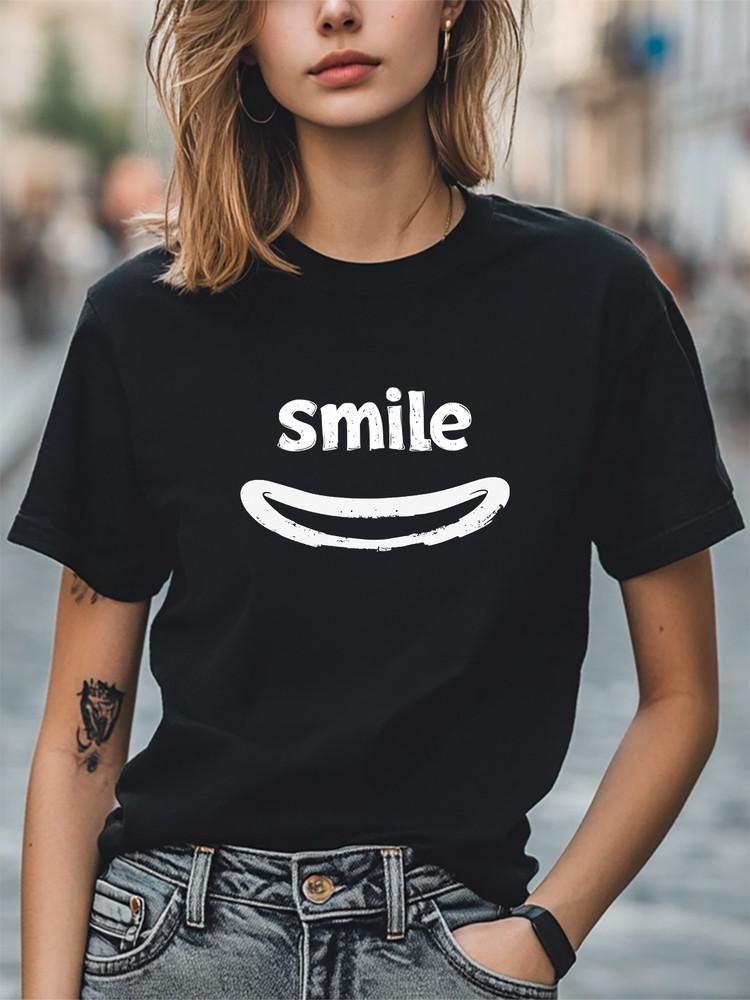 Smile Happy Face Graphic Unisex T-Shirt Women Men Trendy Tee Casual T-shirt Unisex T-Shirt XL
