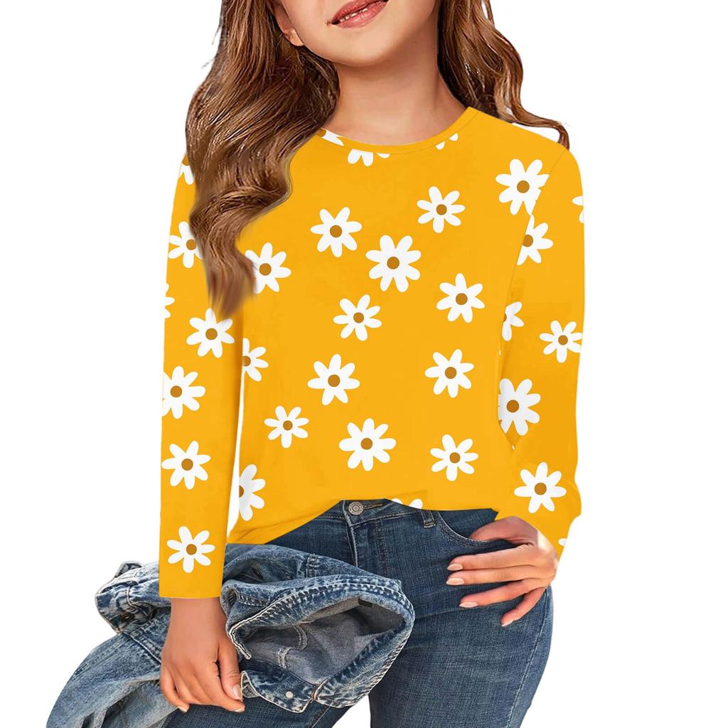Kinder Langarmshirts Lässiges Print T-Shirt Rundhals Pullover Bluse