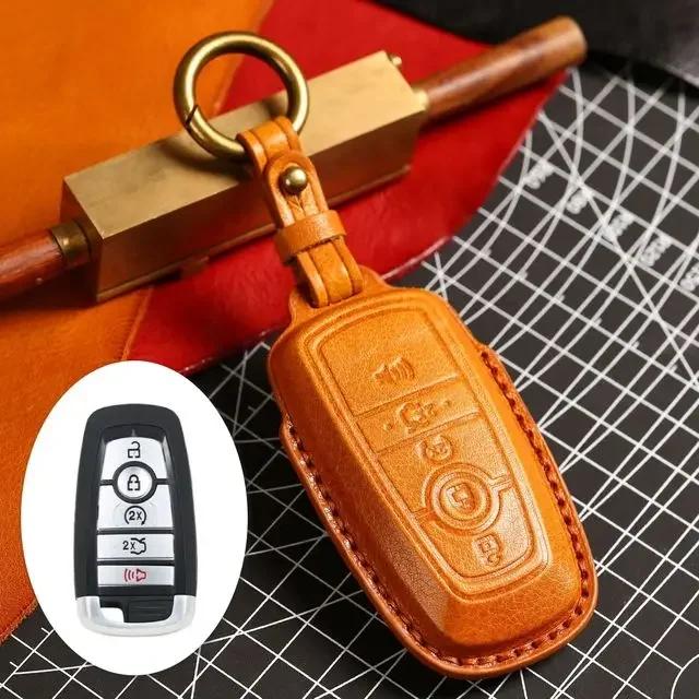 Car Key Case Cover Fob Leather Keychain Holder Accessories for Ford Focus Explorer Edge Fusion F150 F250 for Lincoln Navigator