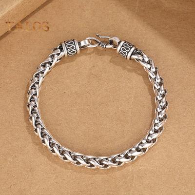 Bracelet pour homme, chaîne épaisse et creuse, vintage, tressé, poli, couleur unie, alliage galvanisé, bijoux de poignet à porter au quotidien, cadeau de vacances