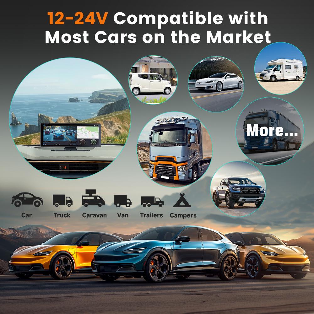 10.26-Inch WiFi Wireless CarPlay Dash Cam with Night Vision & Navigation