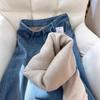 Winter New High Waist Loose Drape Retro Blue Velvet Thickened Warm Jeans Women