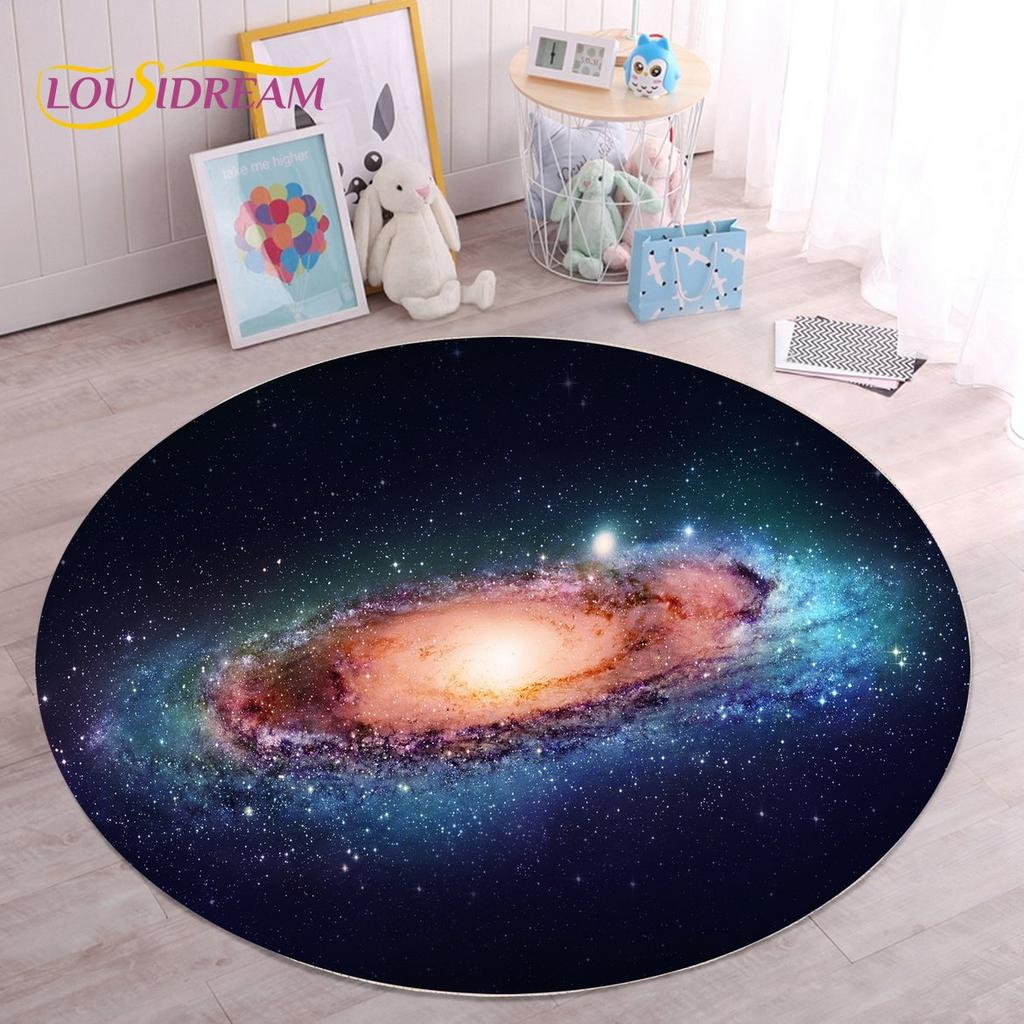 HD Galaxy Universe Space Stars Runder Teppich, Teppich für Wohnzimmer, Kinderzimmer, Sofa, Spielzimmer, Dekoration, rutschfeste Bodenmatte