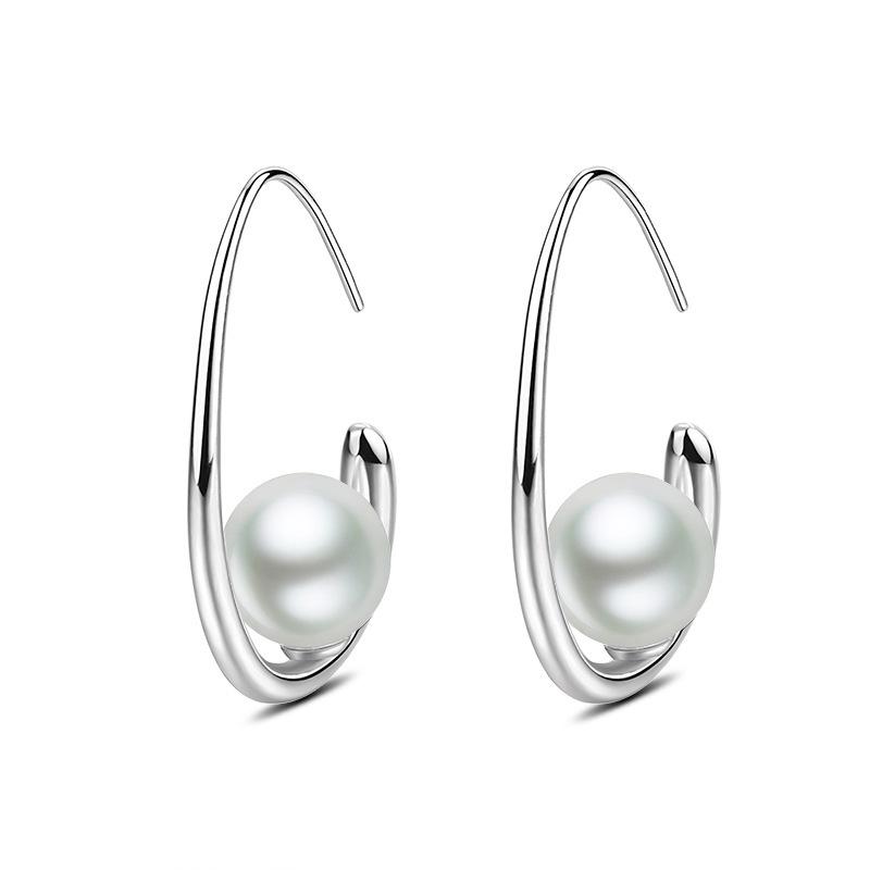 

Simple Curved Hook Pearl Earrings Women S Fashion C-Shaped Geometric Earrings Hook Style Small Fresh Earrings серебряный