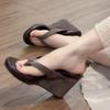 Cowhide Version~ Korean Toe Herringbone Cool Slippers for Women To Wear Summer New Beach High-heeled Wedge Sandals