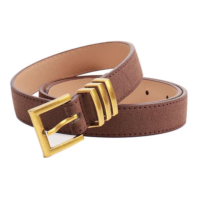 Light Luxury Retro Pin Buckle Belt for Women Simple and Versatile Jeans Decorative Belt High-end Suede Women's Belt