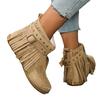 Large Size Rivet Tassel Metal Buckle with Short Tube Cigarette Boots Autumn and Winter New Flat-bottomed Warm Women's Boots