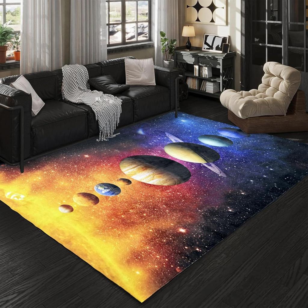 VIKAMA 3D Planet Universe Crystal Velvet Carpet Children's Room Play Mat Home Living Room Bedroom Decorative Floor Mat