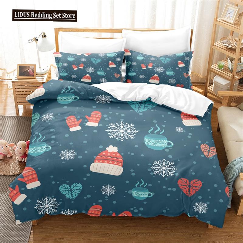Merry Christmas Duvet Cover Set Twin King Queen Cartoon Santa Claus Bedding Set Polyester Christmas Gingerbread Man Quilt Cover