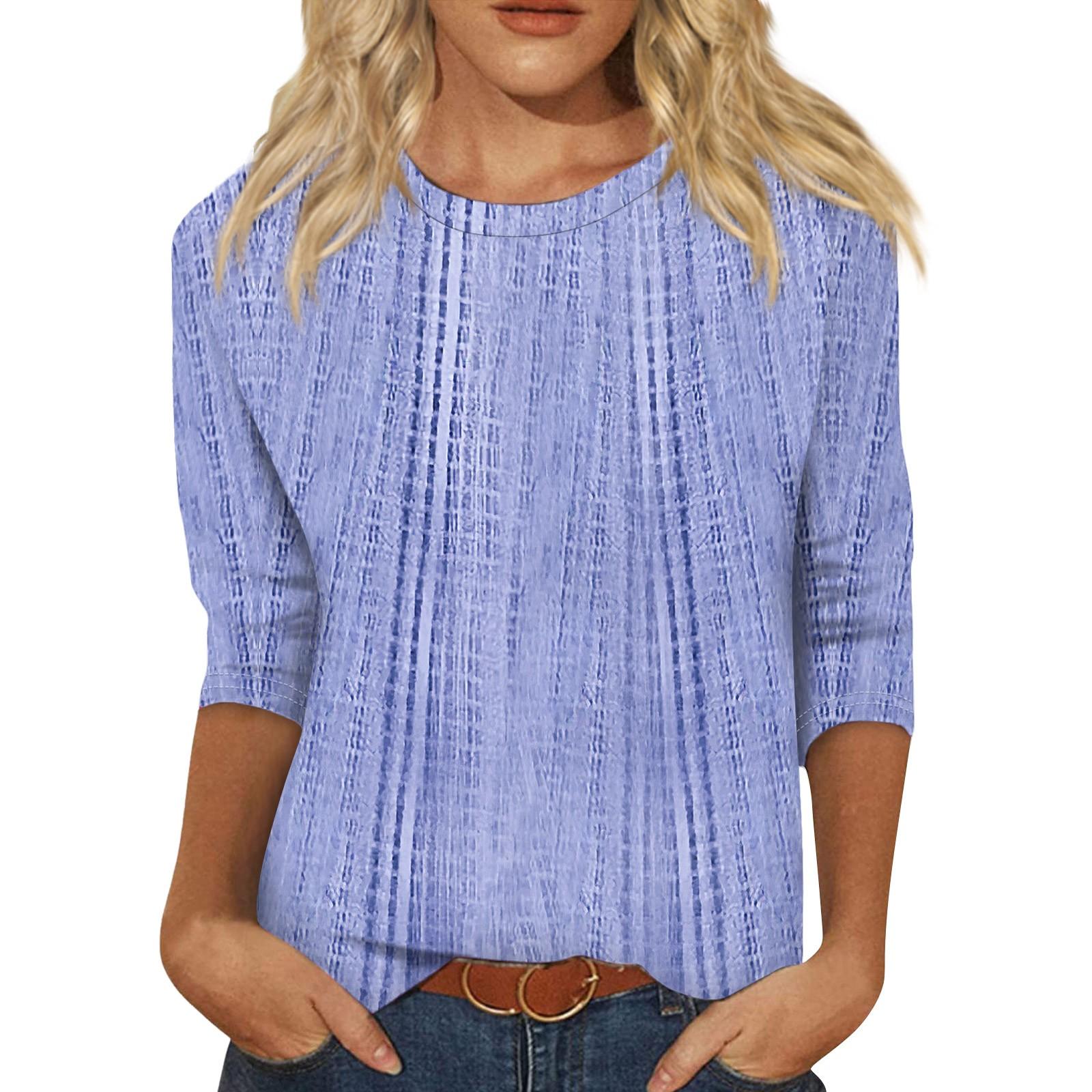 Женская мода повседневная три четверти рукав текстурированный принт круглый вырез топ L